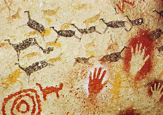 Pinturas rupestres (animales, manos y signos abstractos)